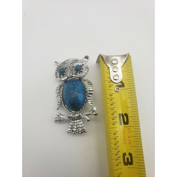Vintage Signed Gerry’s Pin/Brooch Owl Silver Tone And Blue Turquoise - Picture 5 of 5